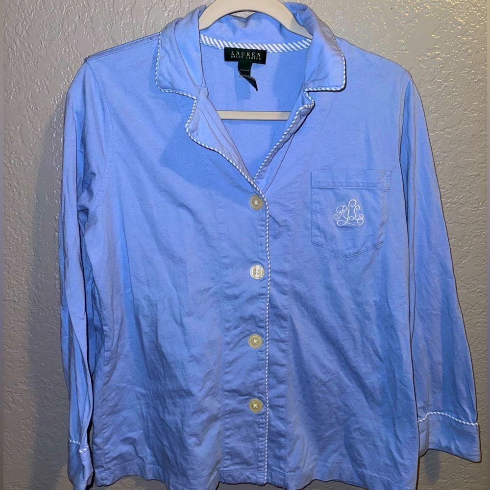 Lauren Ralph Lauren baby blue sleepwear button up woman size L